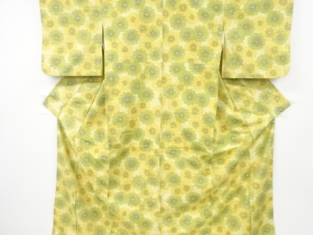 アンティーク　花模様織り出し手織り紬着物